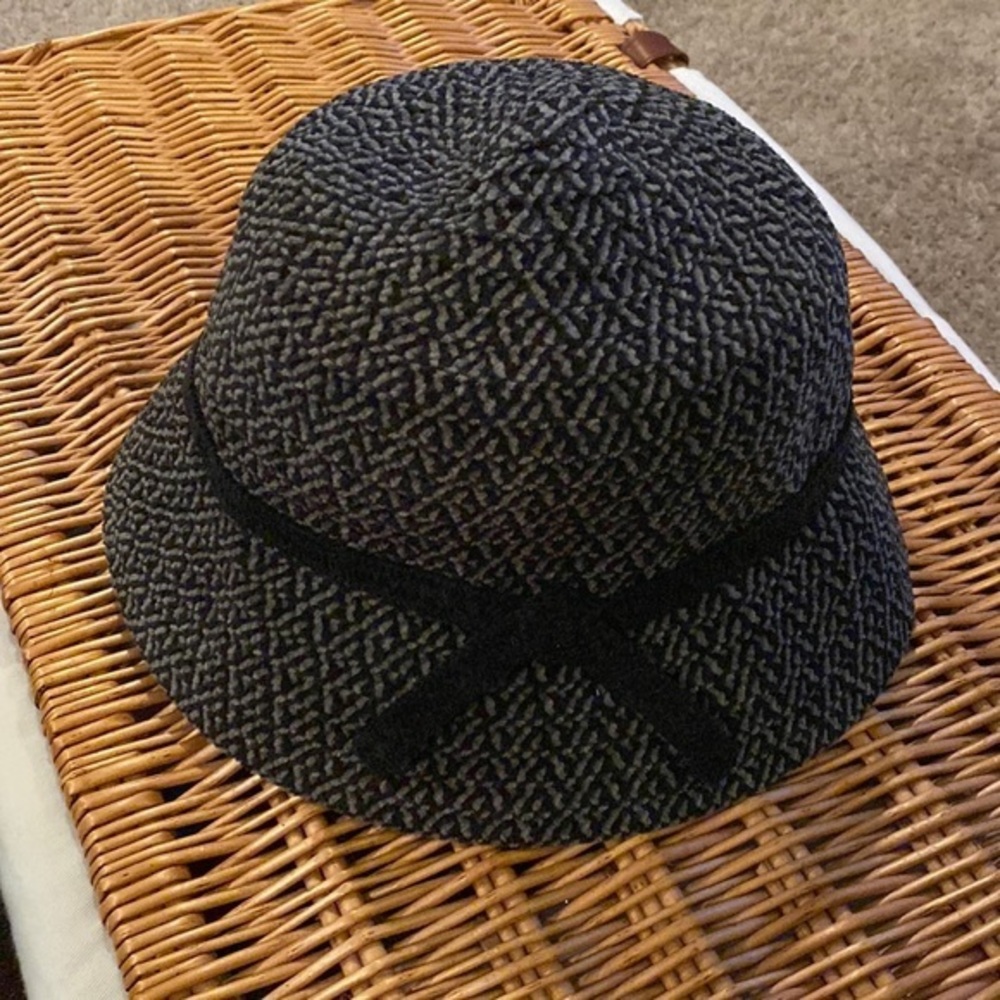 Black and White Patterned Hat with Black Detailing